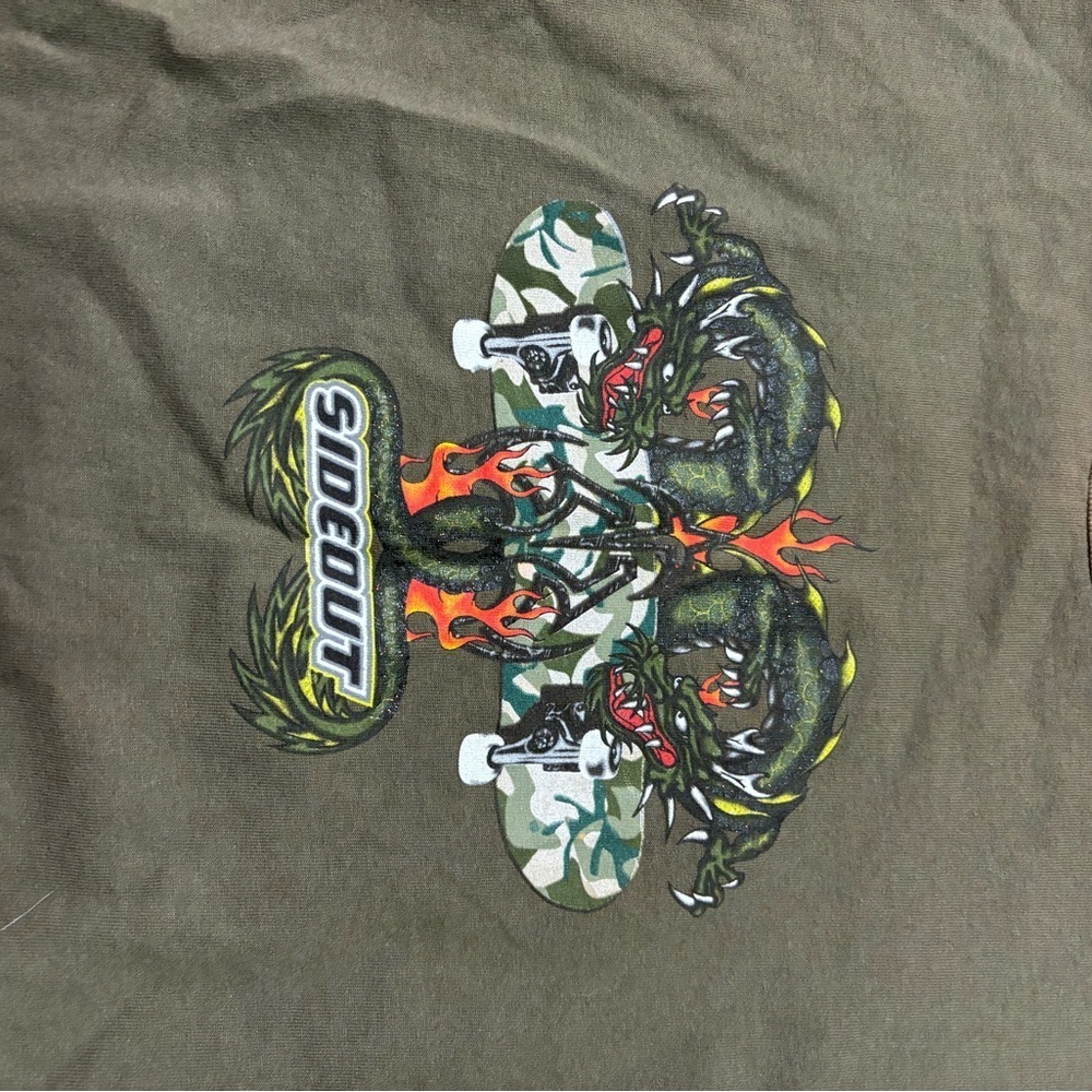 Youth XL Sideout Skater Dragon Flame Green Long Sleeve Shirt *Flaw - Picture 2 of 6
